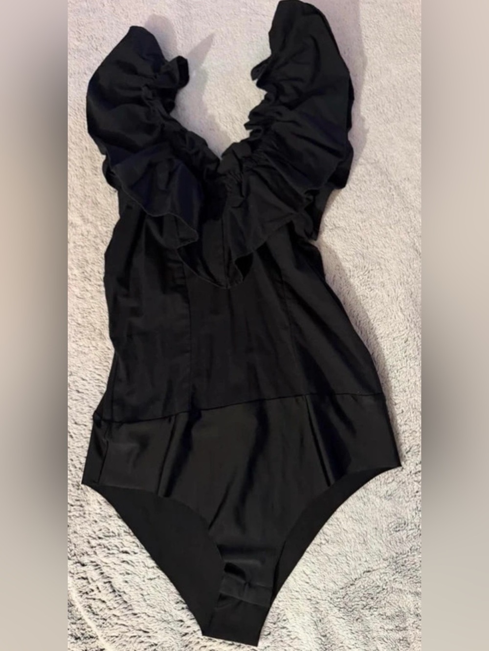 Zara Black Ruffle Deep V Bodysuit